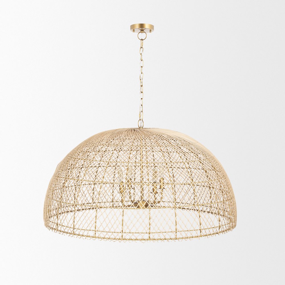 4-Light Natural Woven Rattan Dome Chandelier. Picture 3