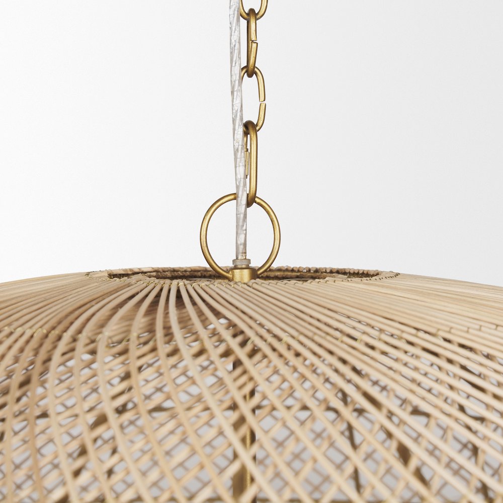 4-Light Natural Woven Rattan Dome Chandelier. Picture 6