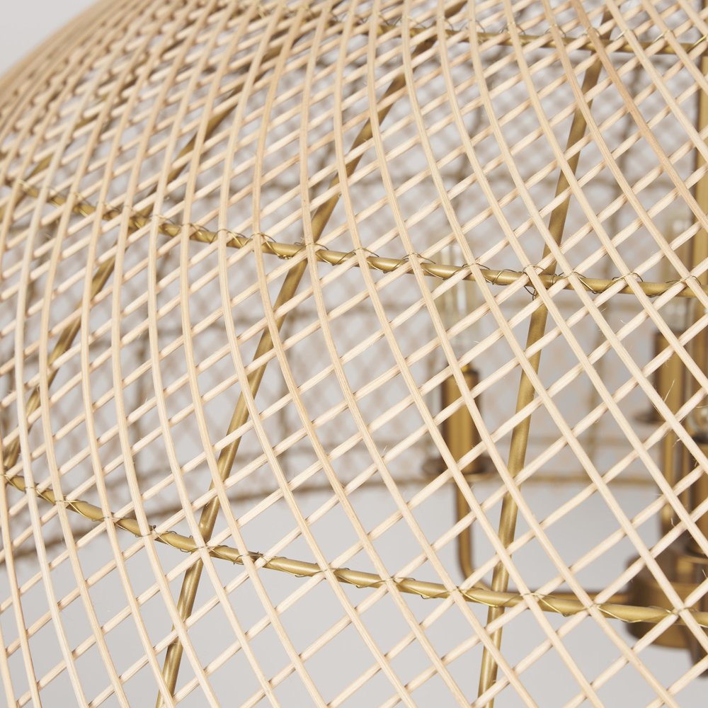 4-Light Natural Woven Rattan Dome Chandelier. Picture 7