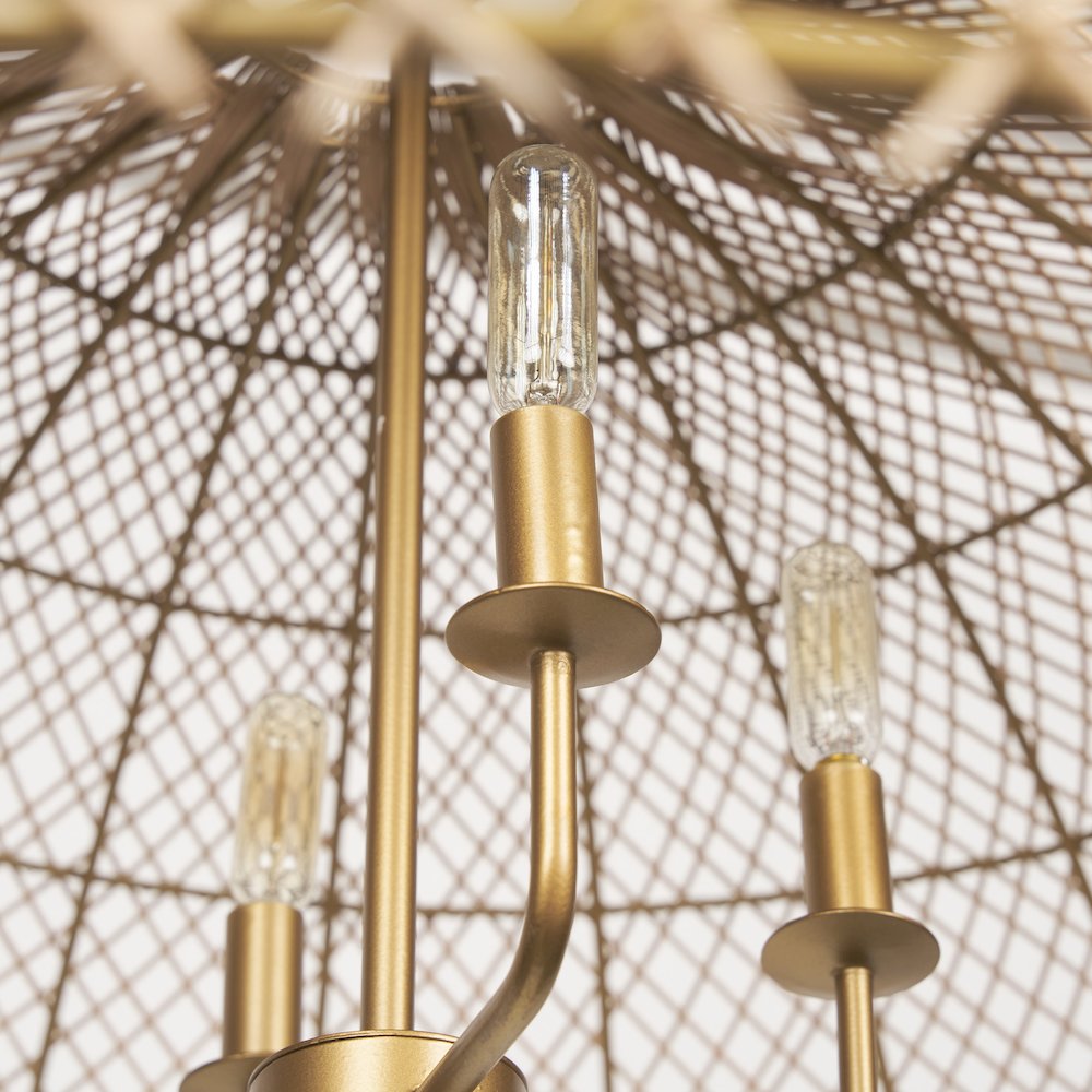4-Light Natural Woven Rattan Dome Chandelier. Picture 8