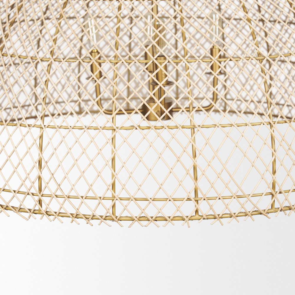 4-Light Natural Woven Rattan Dome Chandelier. Picture 9