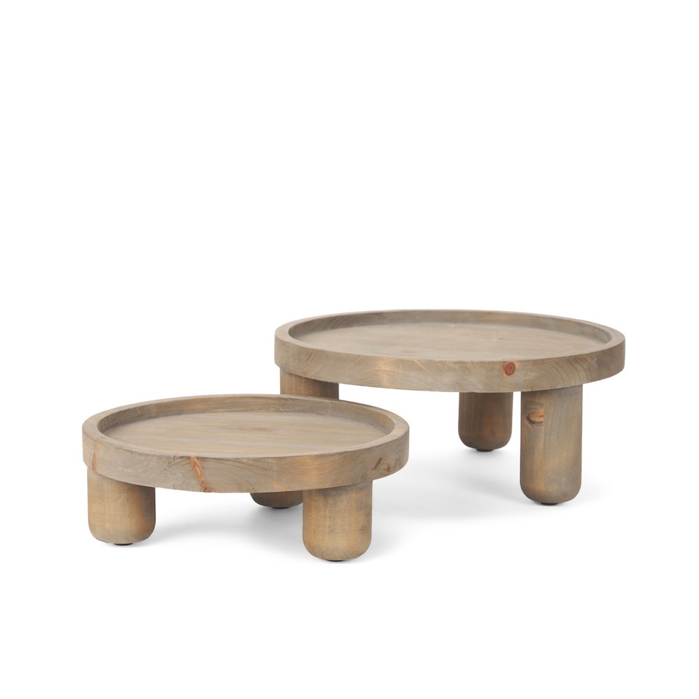 Virve Round Light Brown Wood Gray Wash Wooden Trays. Picture 1