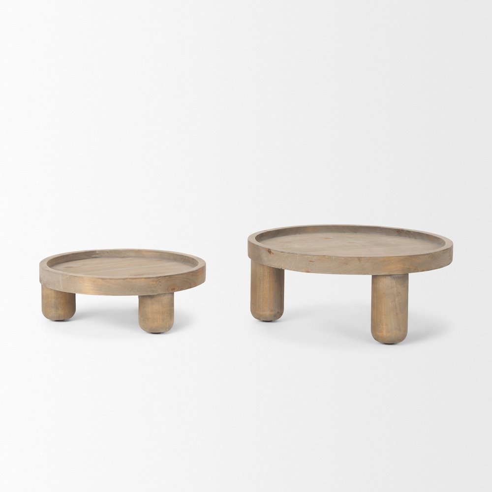 Virve Round Light Brown Wood Gray Wash Wooden Trays. Picture 3