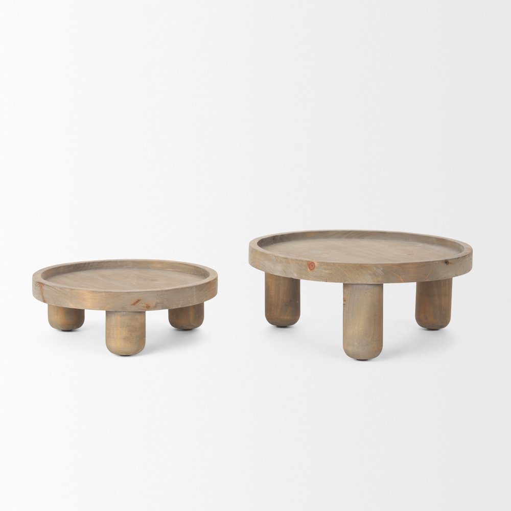 Virve Round Light Brown Wood Gray Wash Wooden Trays. Picture 4