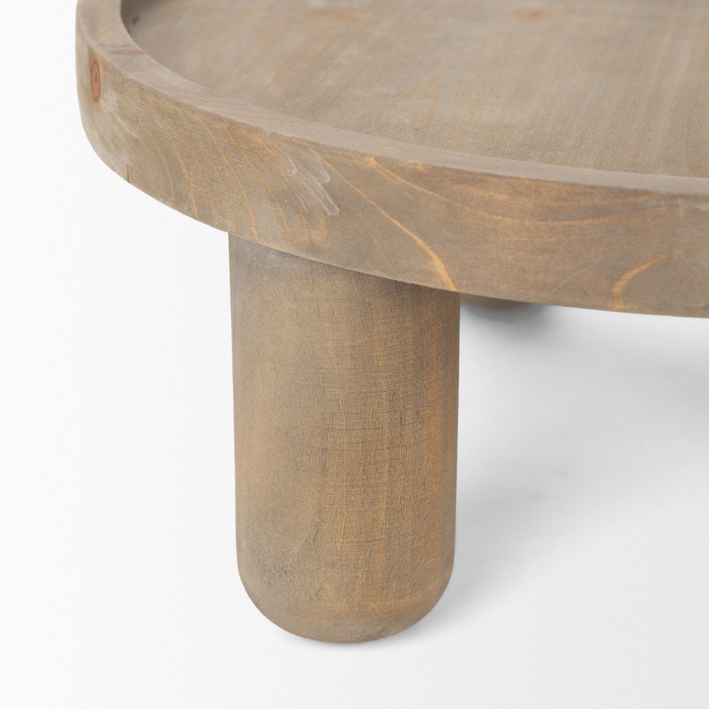 Virve Round Light Brown Wood Gray Wash Wooden Trays. Picture 8