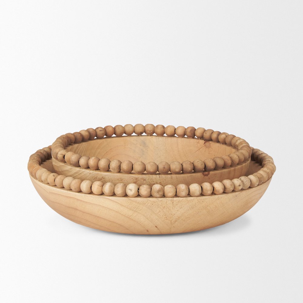 Light Brown Wood Wood Bead Round Bowls. Picture 5