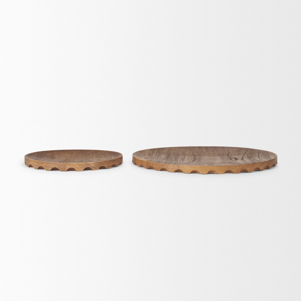 Waverly Round Light Brown Wood Scalloped Edged Trays. Picture 3