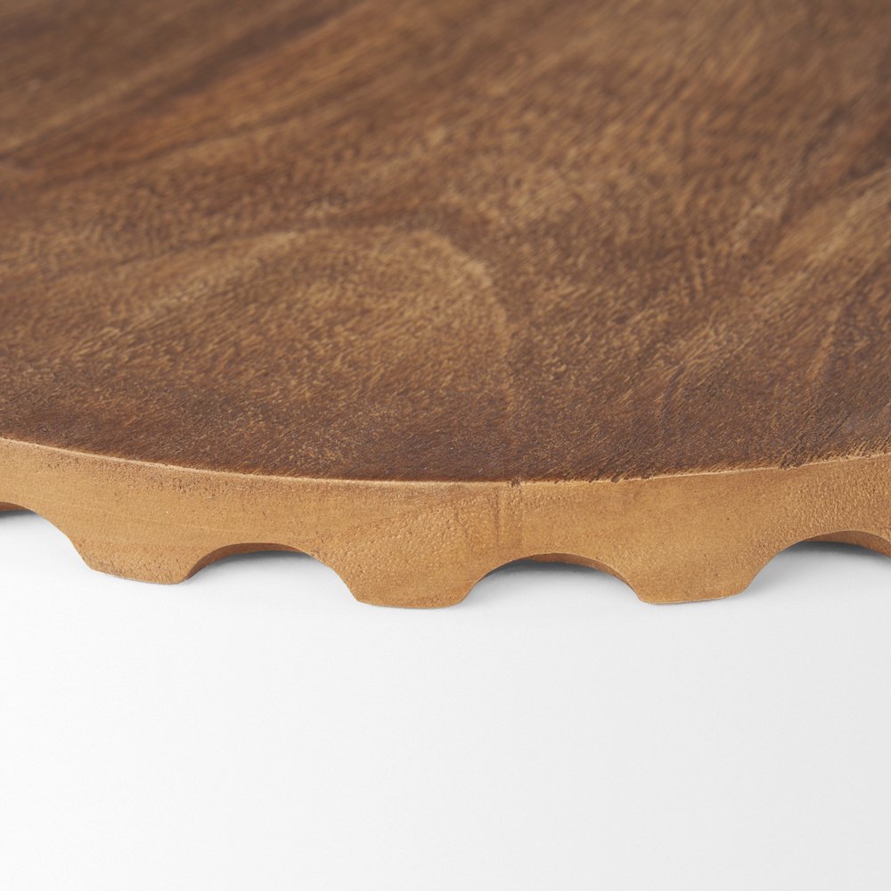 Waverly Round Light Brown Wood Scalloped Edged Trays. Picture 7