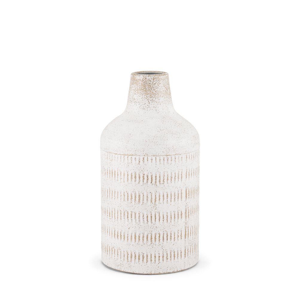 Tisha Small White Terracotta Distressing Metal Vase. Picture 1