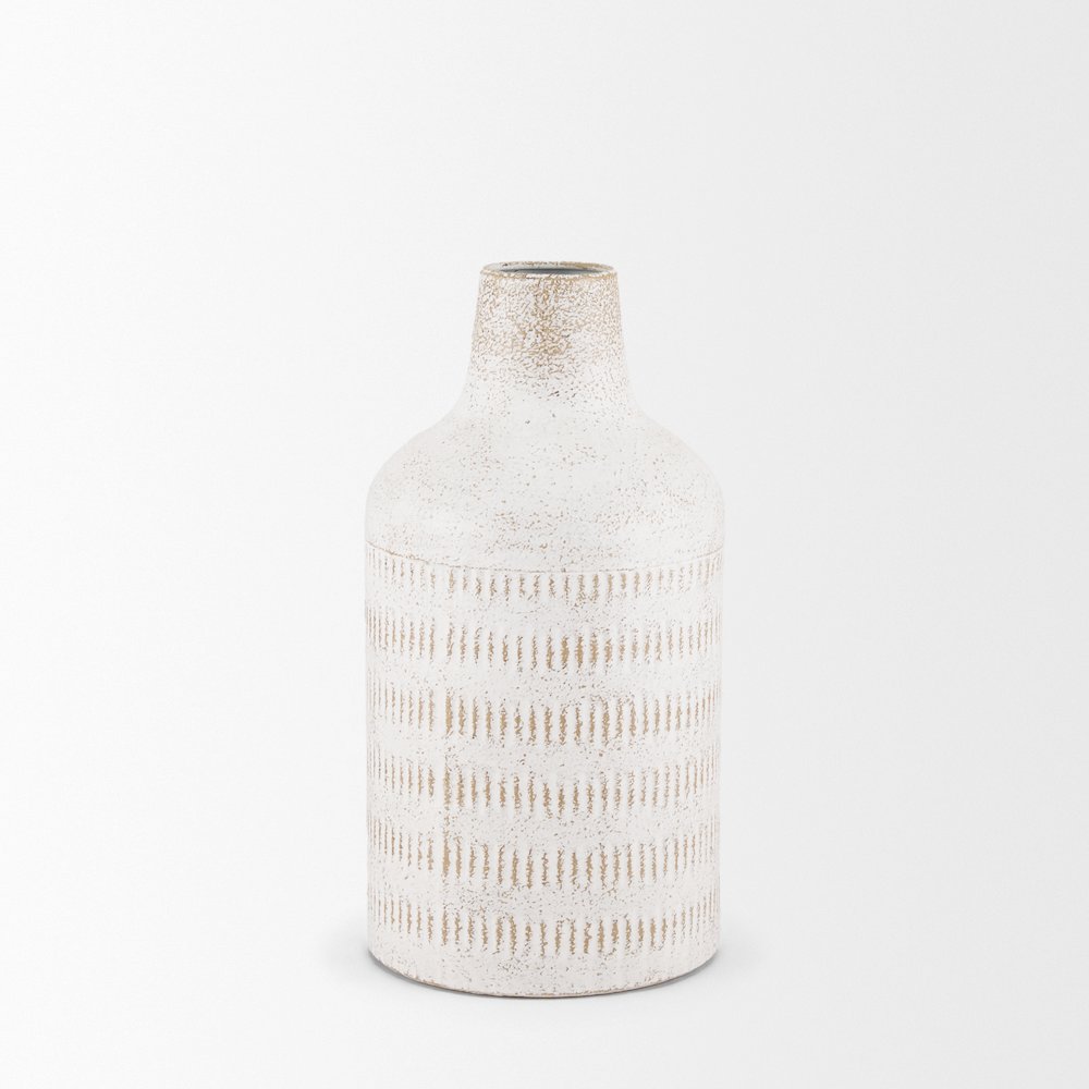 Tisha Small White Terracotta Distressing Metal Vase. Picture 6