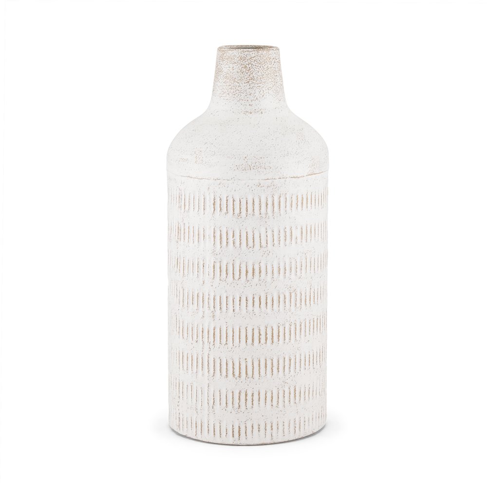 Tisha Large White Terracotta Distressing Metal Vase. Picture 1