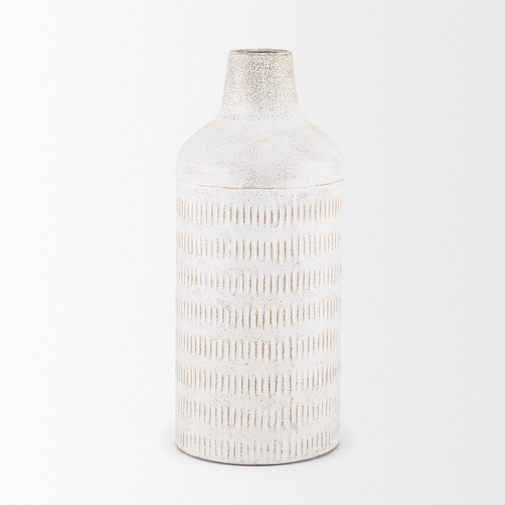 Tisha Large White Terracotta Distressing Metal Vase. Picture 6