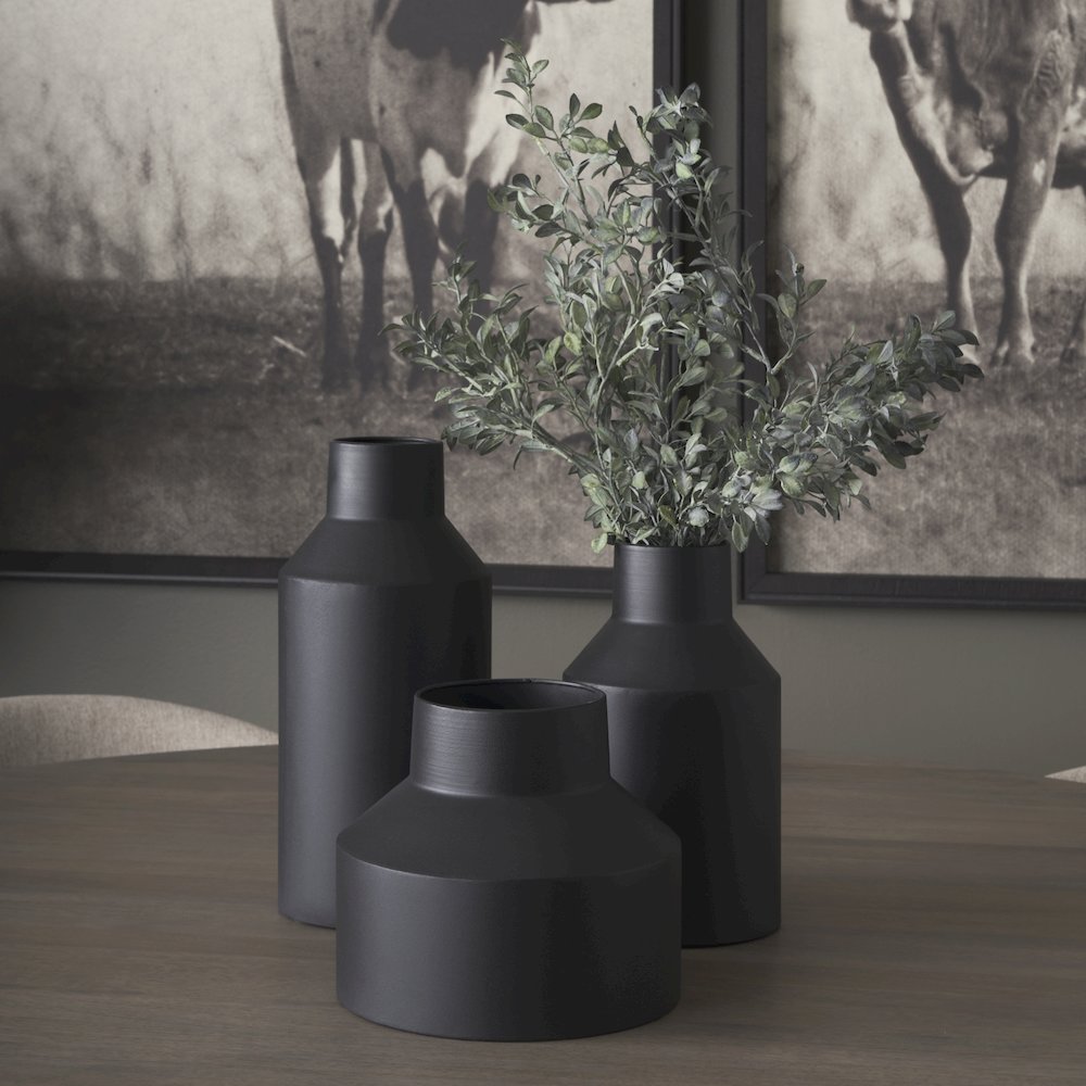 Tosca Tall Matte Black Metal Vase. Picture 4