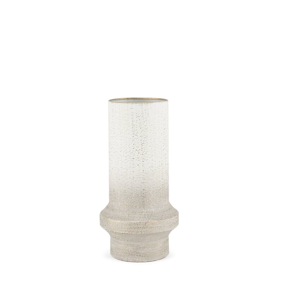 Tovah Small Textured White Gold Metal Vase. Picture 1