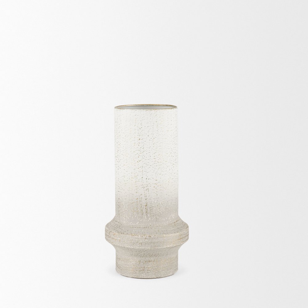 Tovah Small Textured White Gold Metal Vase. Picture 4