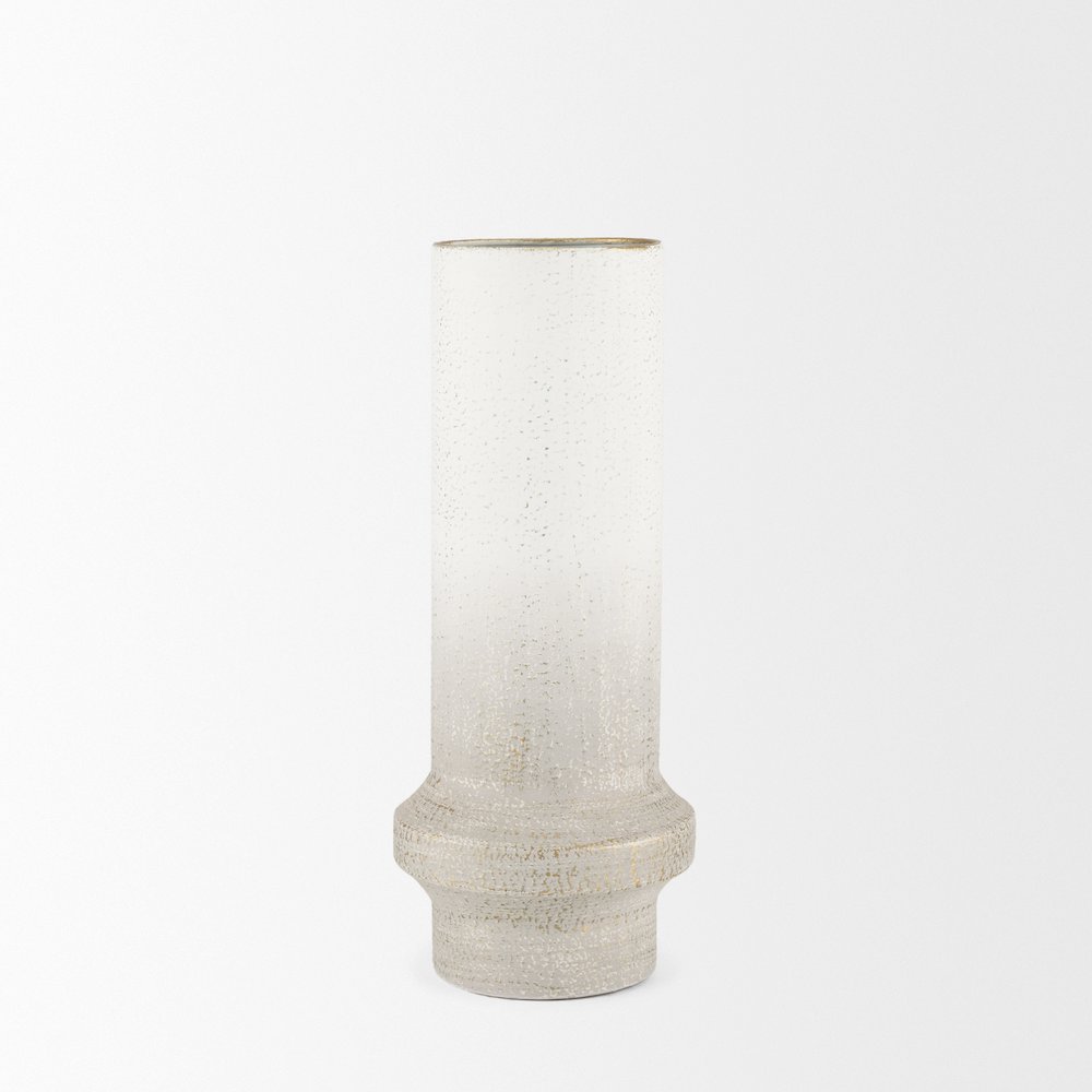 Tovah Medium Textured White Gold Metal Vase. Picture 4
