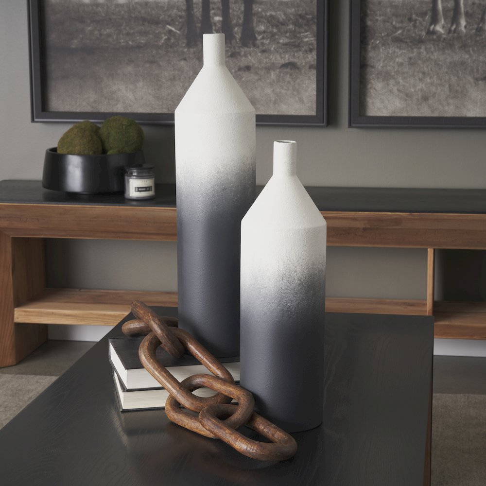 Townley Tall White Black Ombre Metal Vase. Picture 3