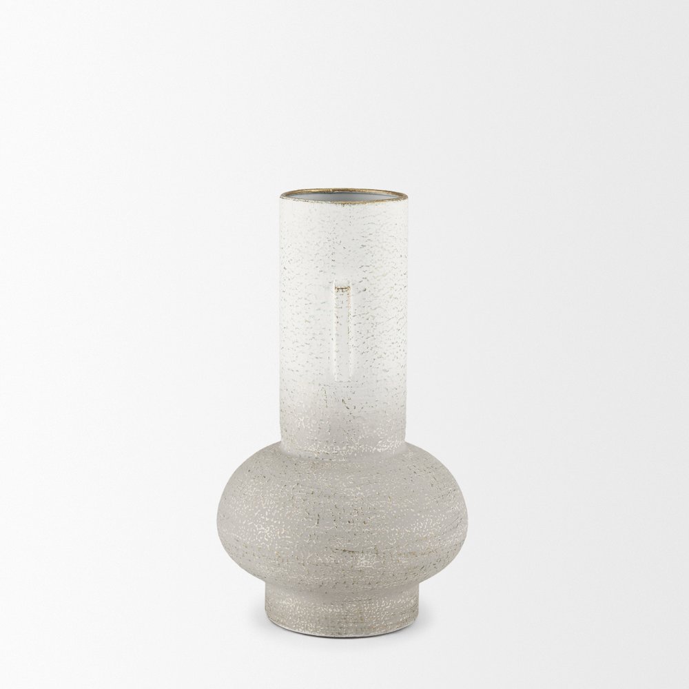 Torres Small Textured Off White Gold Metal Vase. Picture 4
