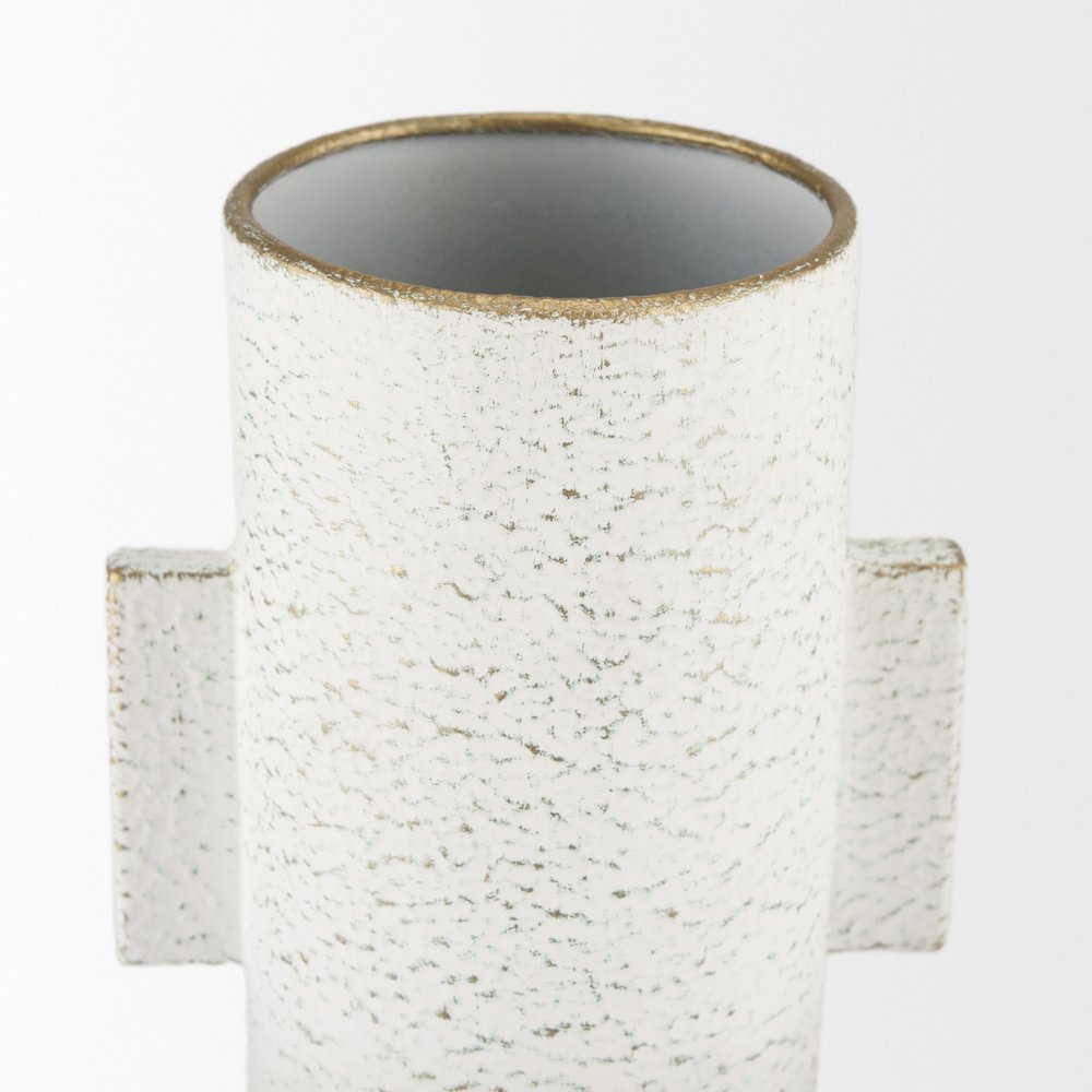 Torres Small Textured Off White Gold Metal Vase. Picture 6