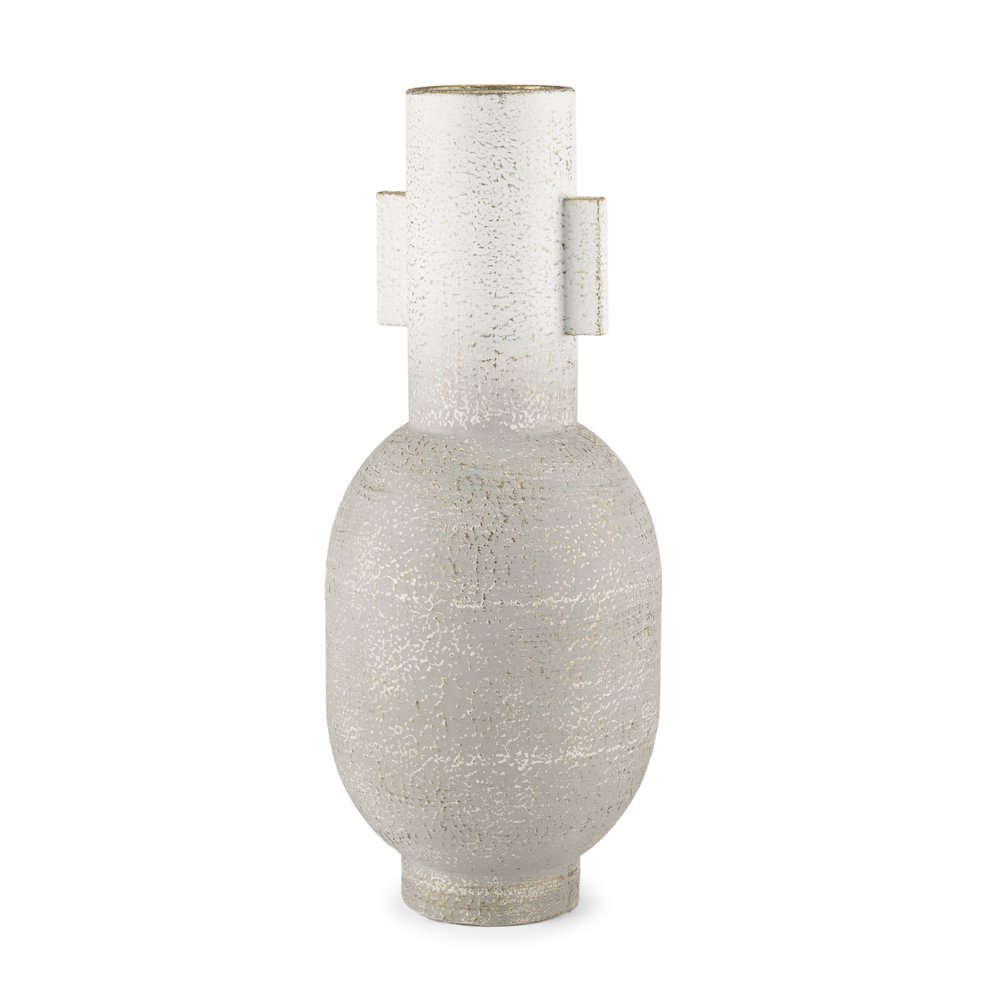 Torres Tall Textured Off White Gold Metal Vase. Picture 1