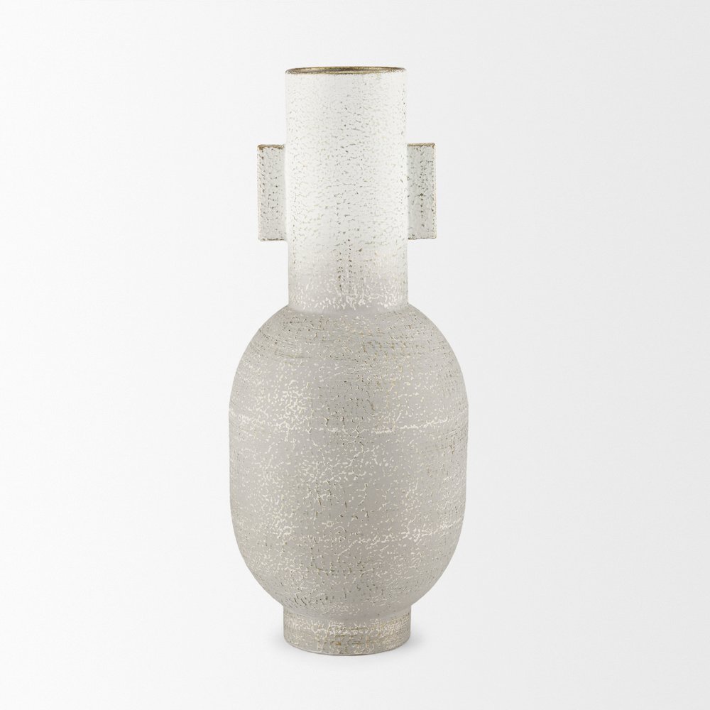 Torres Tall Textured Off White Gold Metal Vase. Picture 3