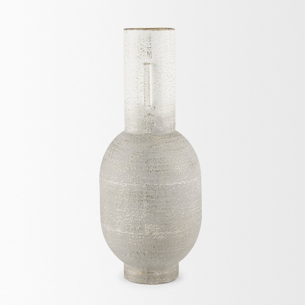Torres Tall Textured Off White Gold Metal Vase. Picture 4