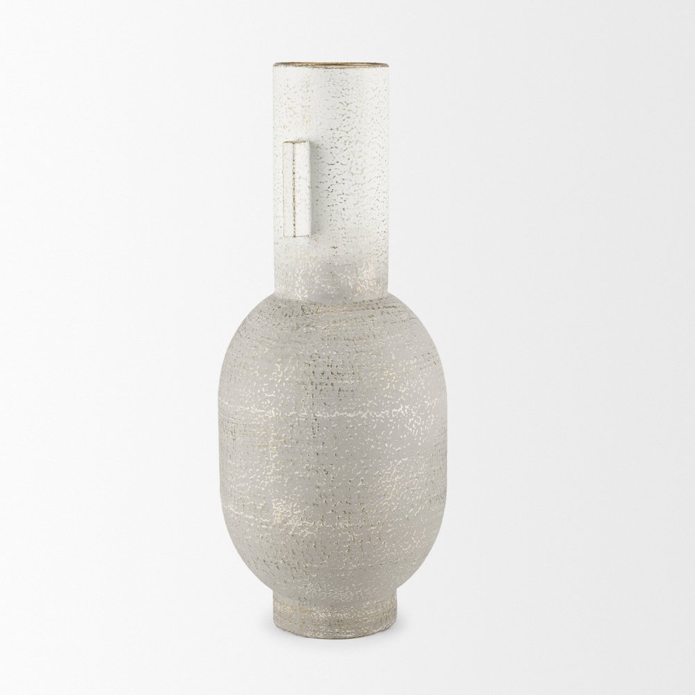 Torres Tall Textured Off White Gold Metal Vase. Picture 5