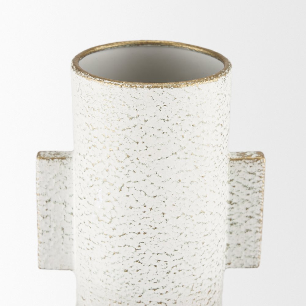 Torres Tall Textured Off White Gold Metal Vase. Picture 6
