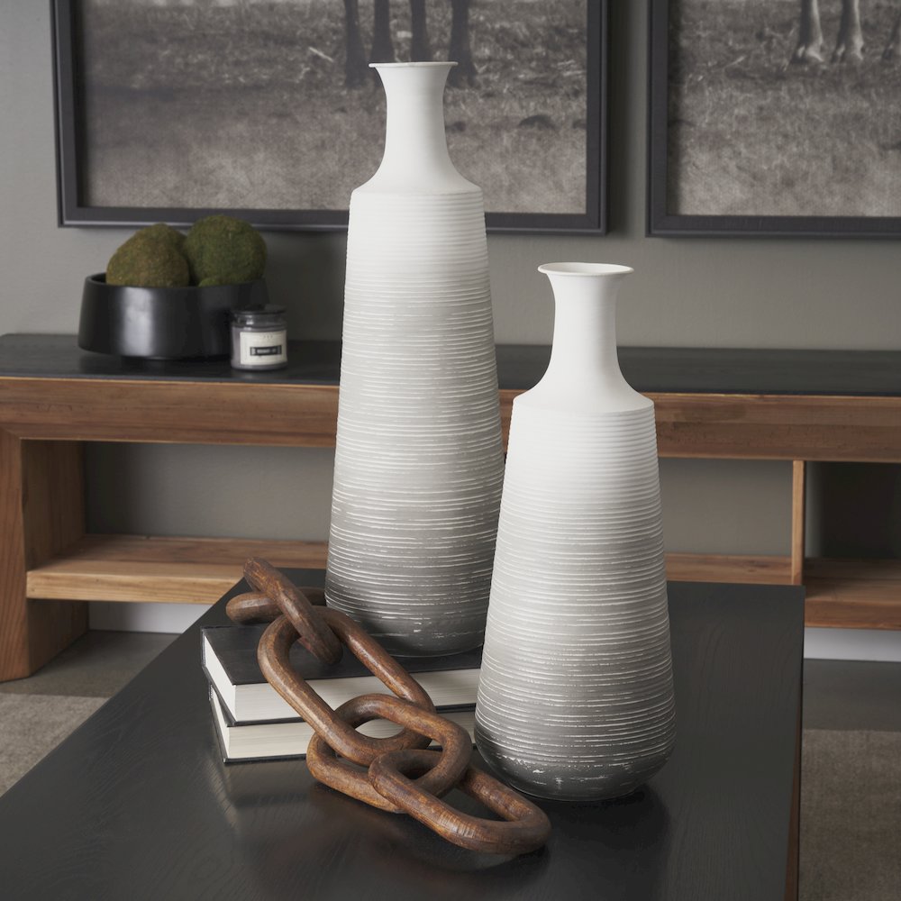 Toru Tall White Grey Ombre Metal Vase. Picture 3