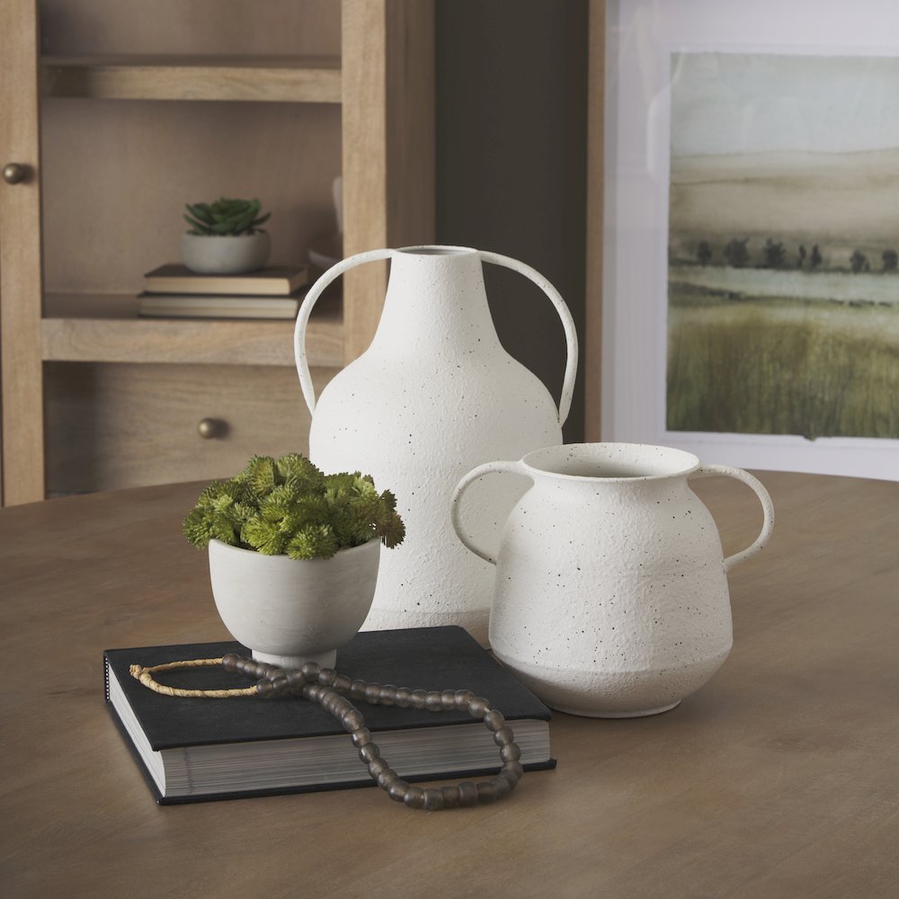 Treva Small White Black Speckles Metal Vase. Picture 5