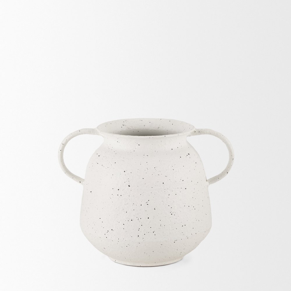 Treva Small White Black Speckles Metal Vase. Picture 6