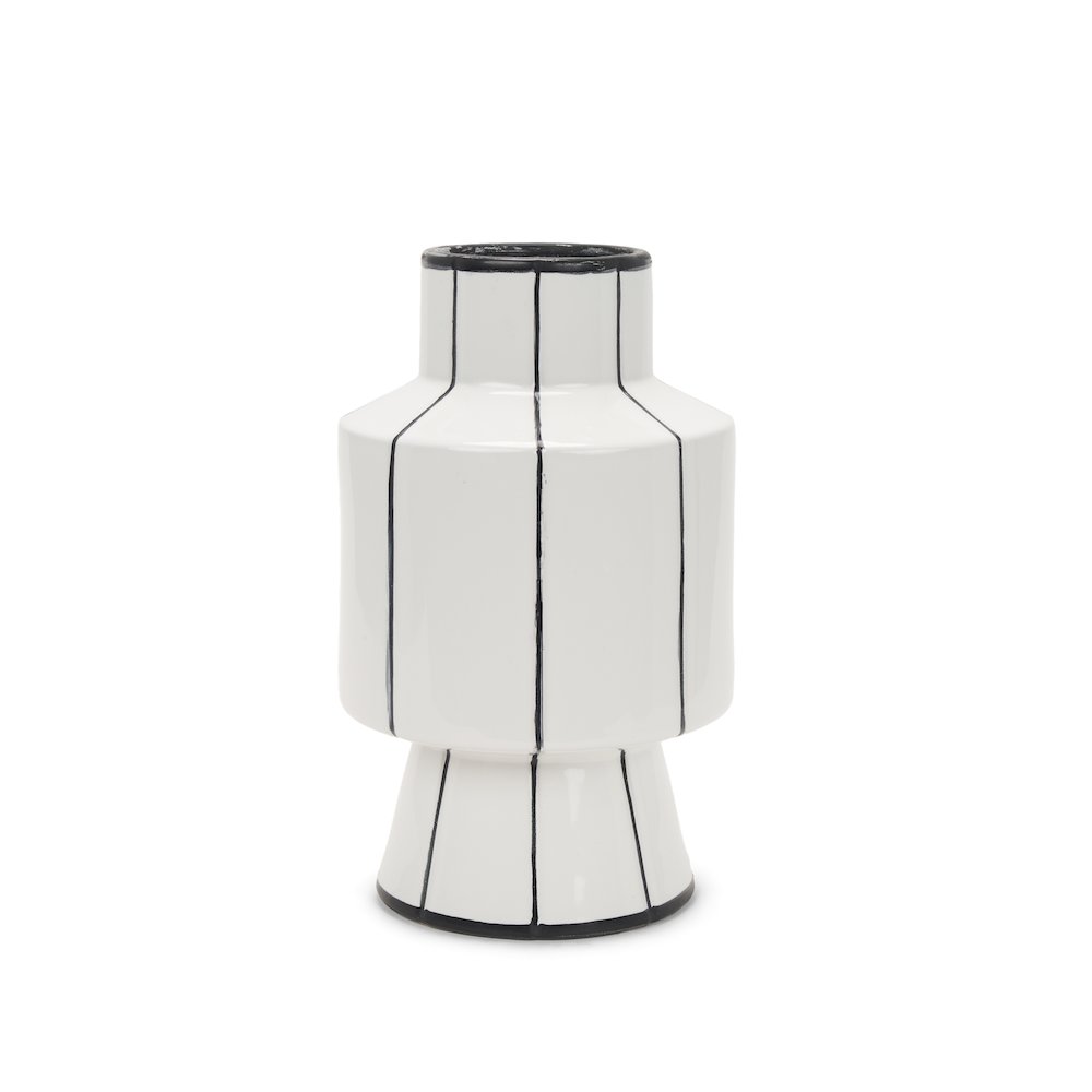 Dinah Small White Black Stripes  Ceramic Vase. Picture 1