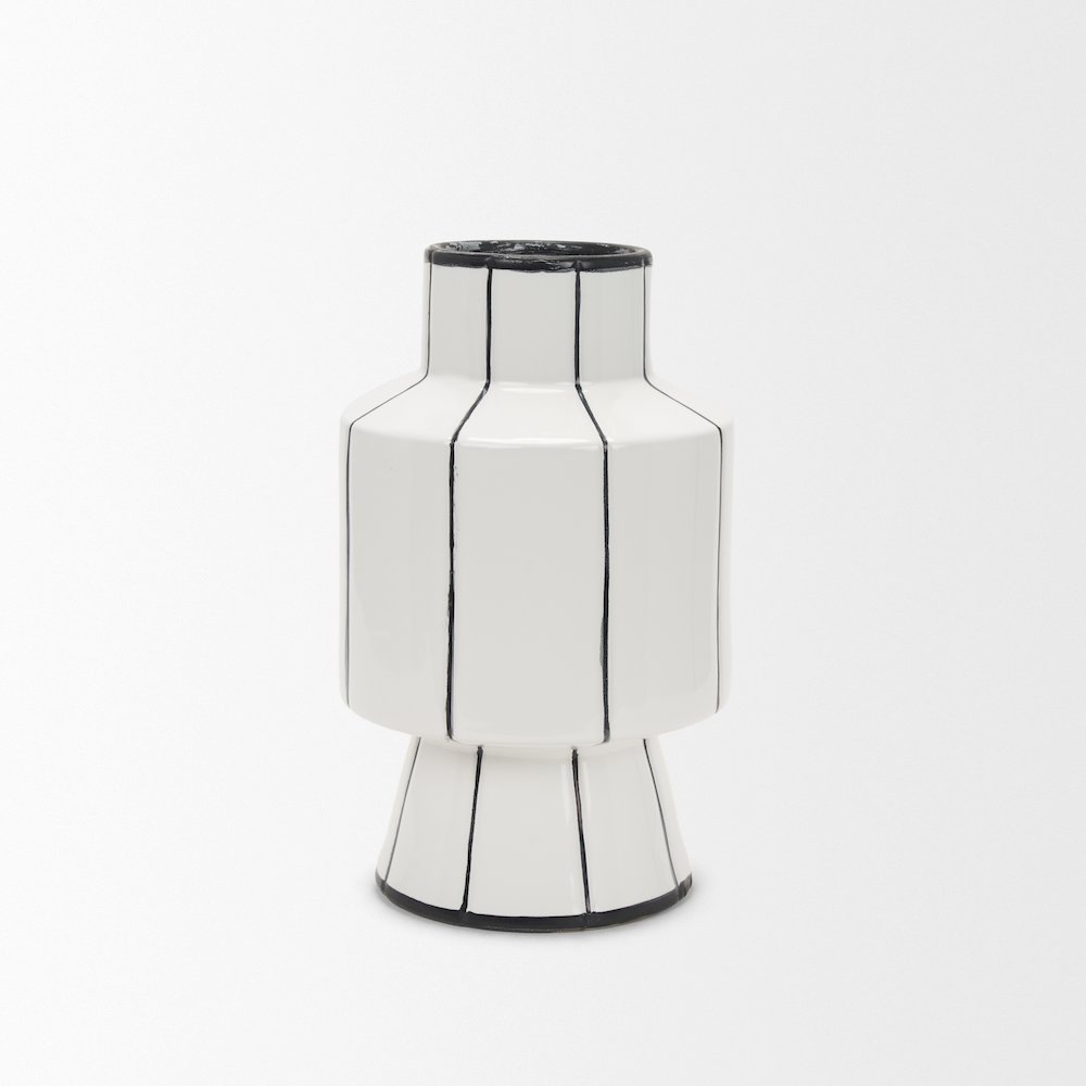 Dinah Small White Black Stripes  Ceramic Vase. Picture 5