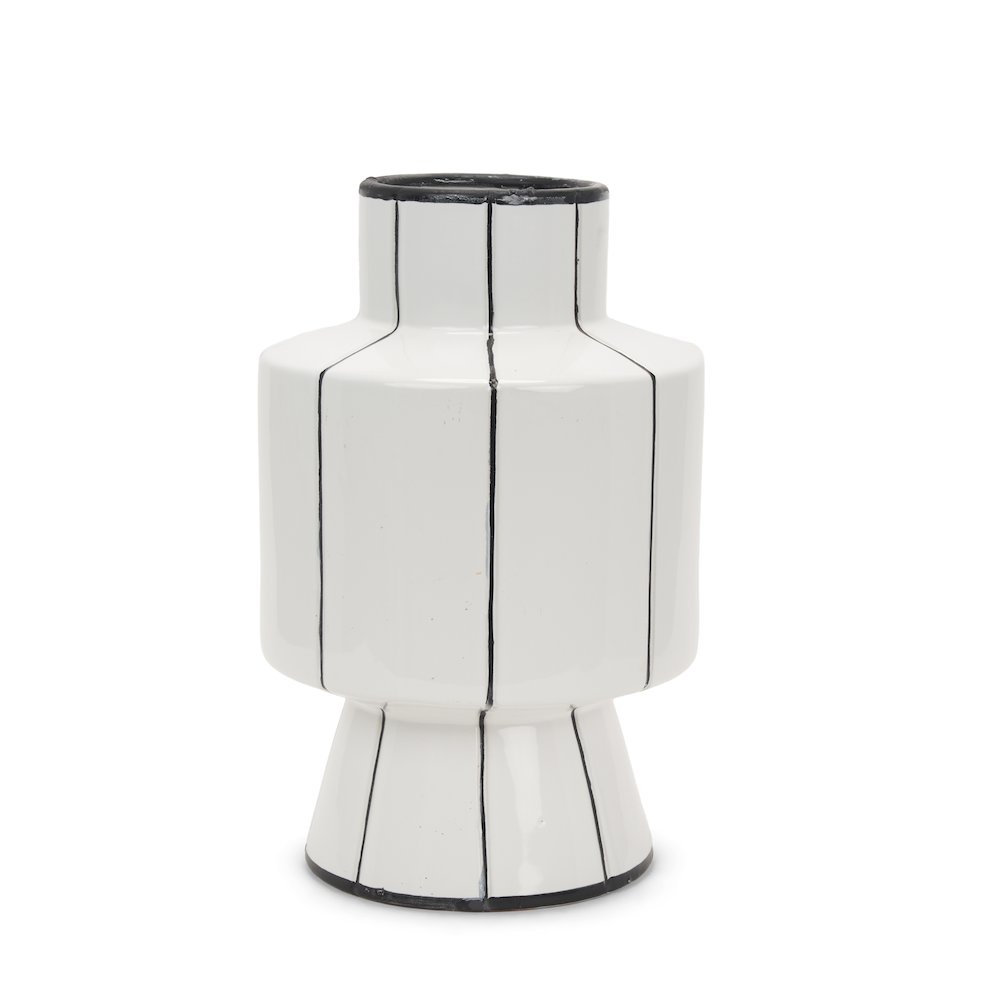 Dinah Large White Black Stripes  Ceramic Vase. Picture 1