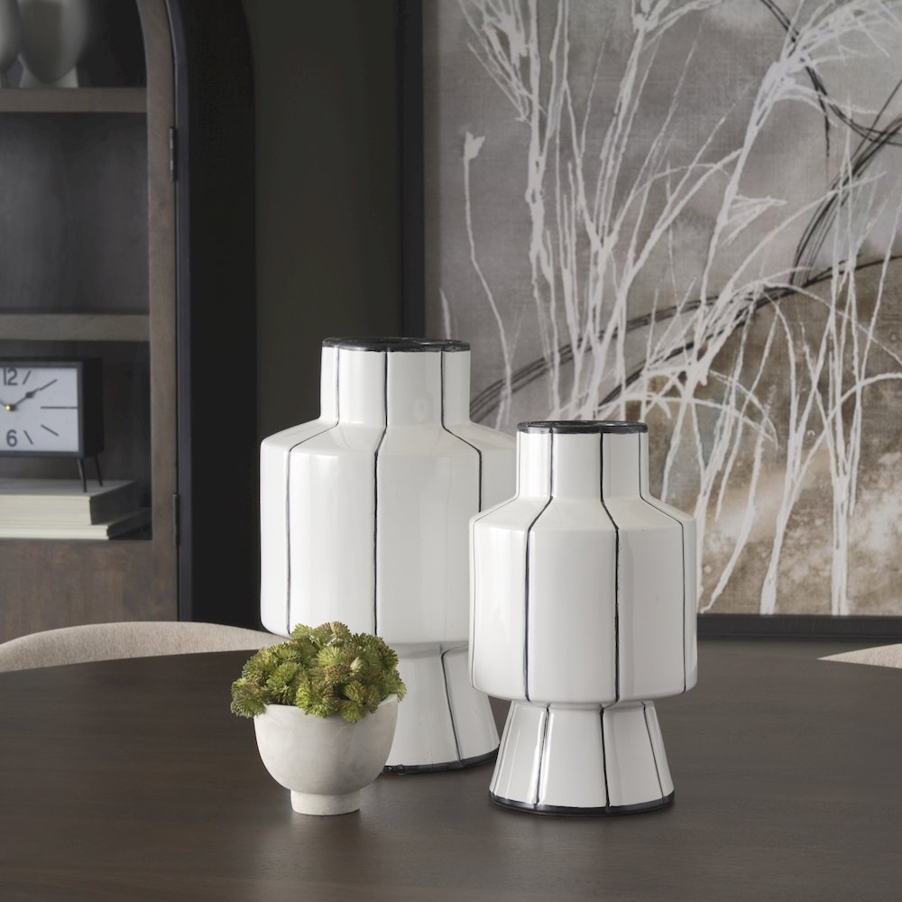Dinah Large White Black Stripes  Ceramic Vase. Picture 2