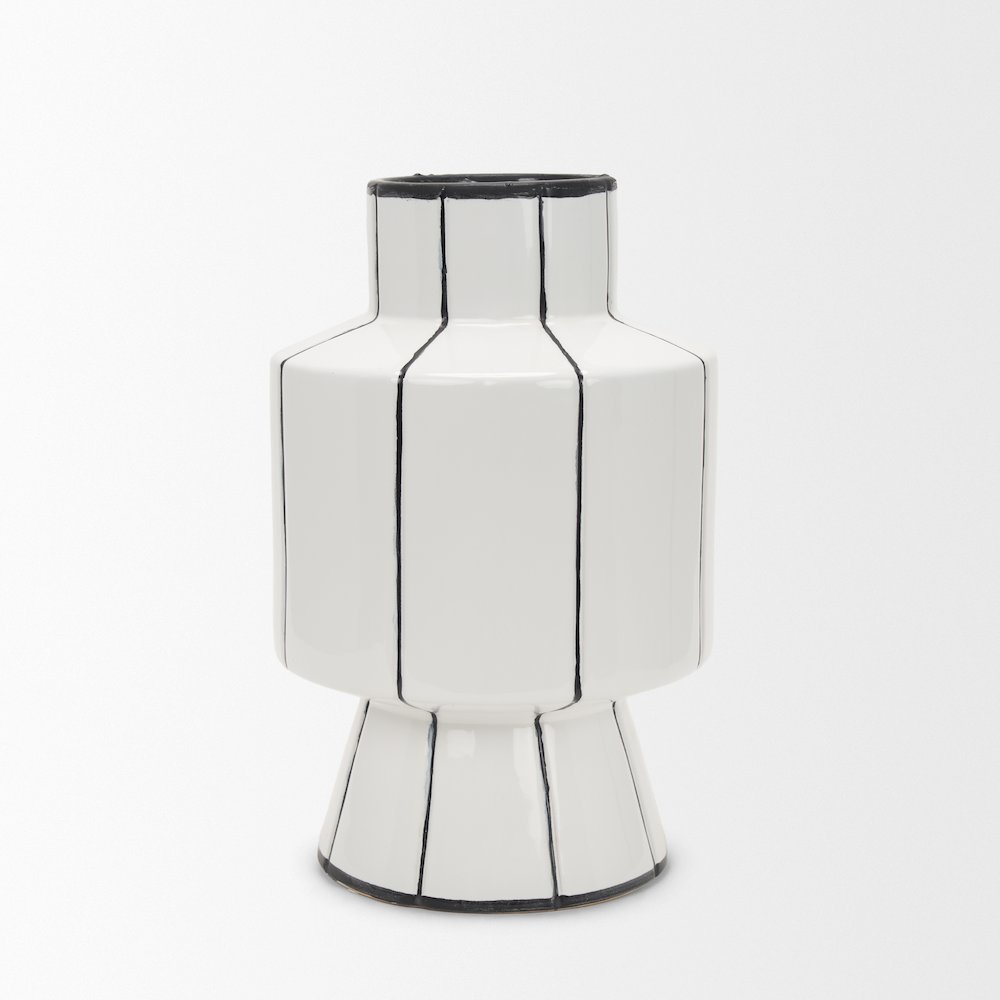 Dinah Large White Black Stripes  Ceramic Vase. Picture 5