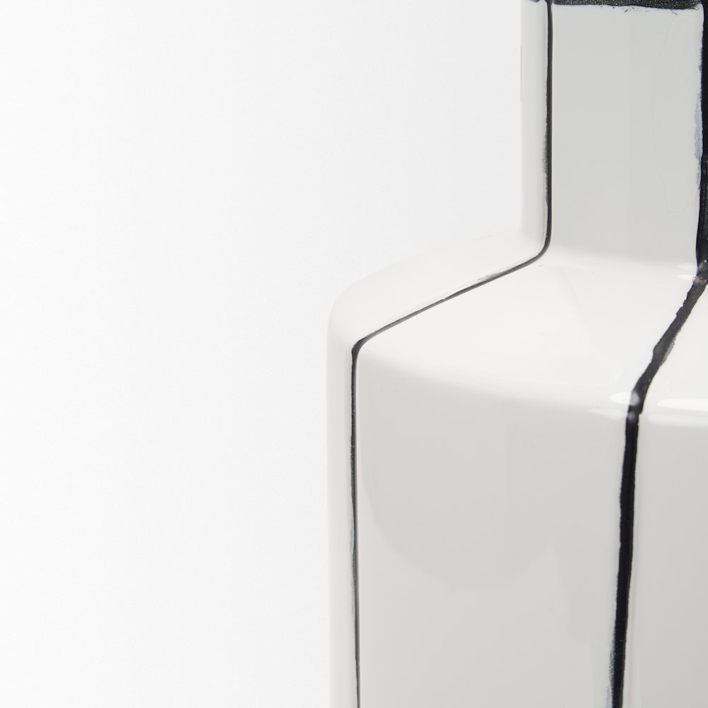 Dinah Large White Black Stripes  Ceramic Vase. Picture 8