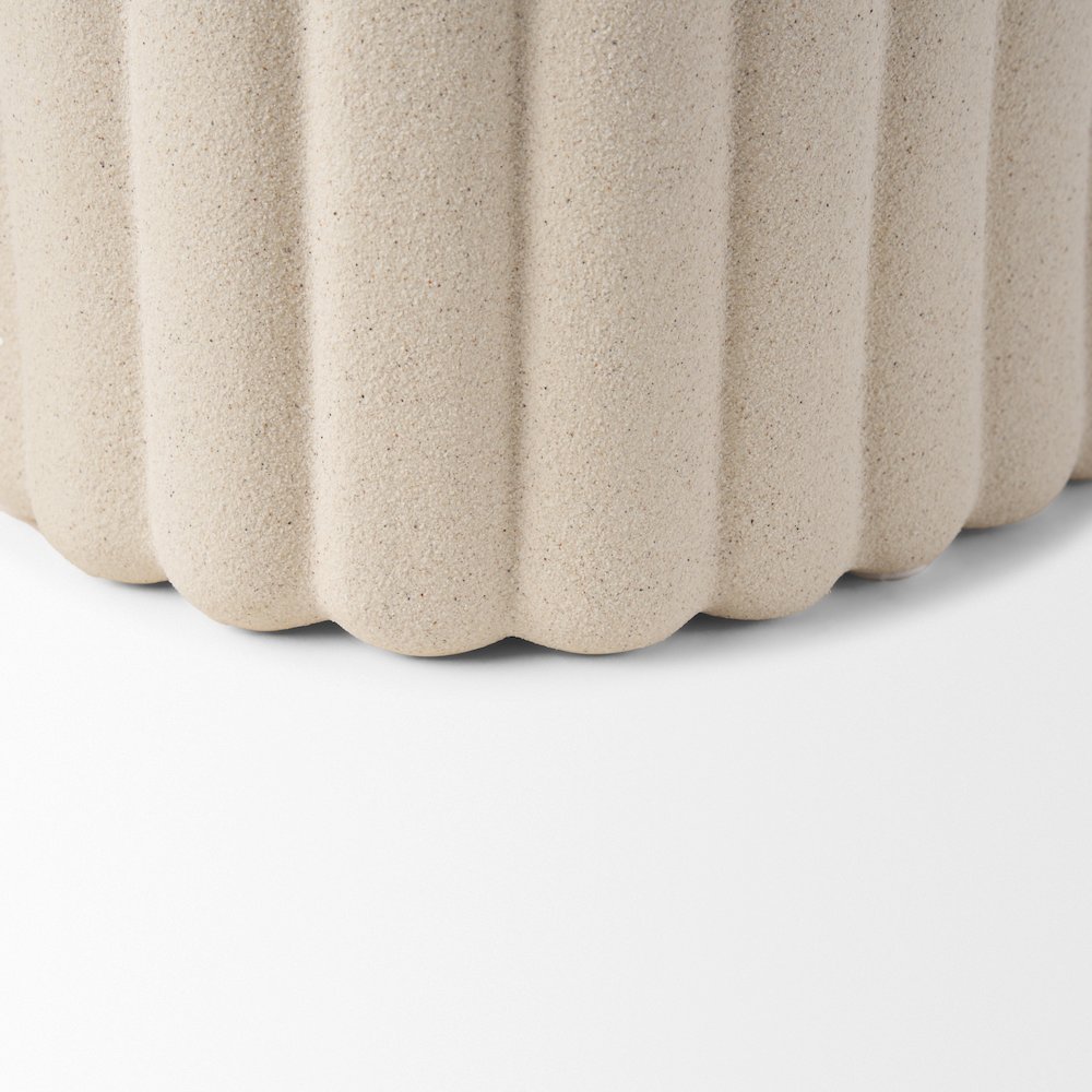 Mira Wide Textured Blush Beige Fluted Ceramic Vase. Picture 8