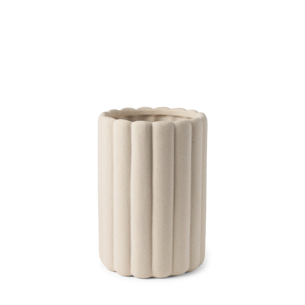 Mira Tall Textured Blush Beige Fluted Ceramic Vase. Picture 1