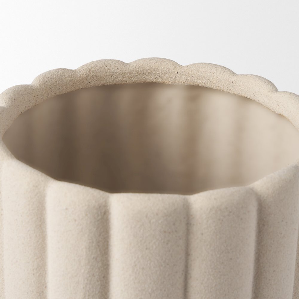 Mira Tall Textured Blush Beige Fluted Ceramic Vase. Picture 4