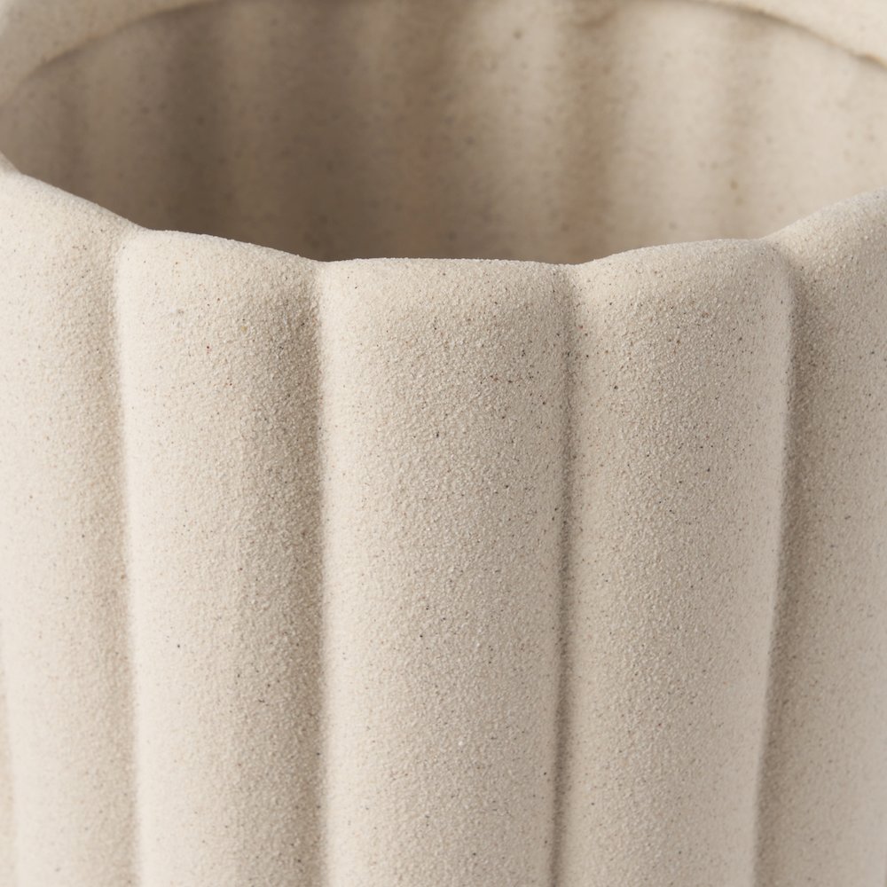 Mira Tall Textured Blush Beige Fluted Ceramic Vase. Picture 5