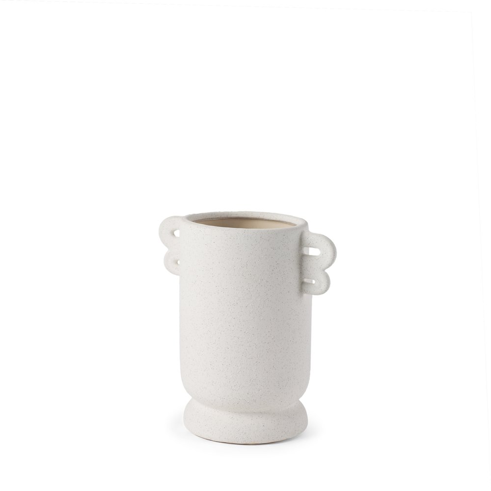 Dylan Small Textured Off White Handles Ceramic Vase. Picture 1