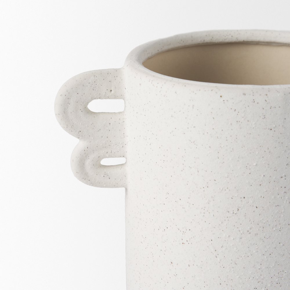Dylan Small Textured Off White Handles Ceramic Vase. Picture 3