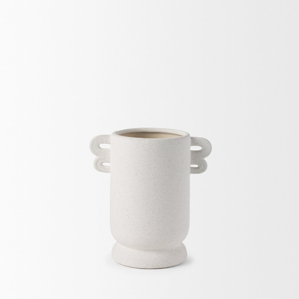 Dylan Small Textured Off White Handles Ceramic Vase. Picture 9