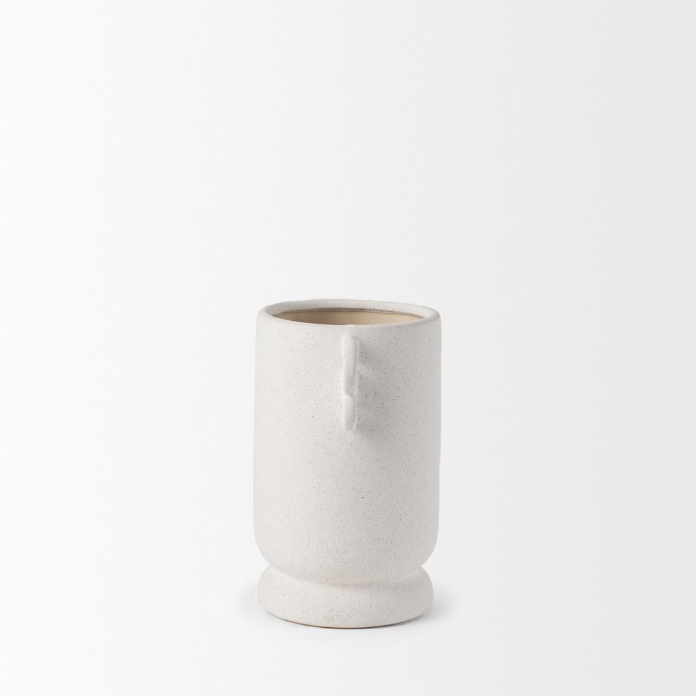 Dylan Small Textured Off White Handles Ceramic Vase. Picture 10