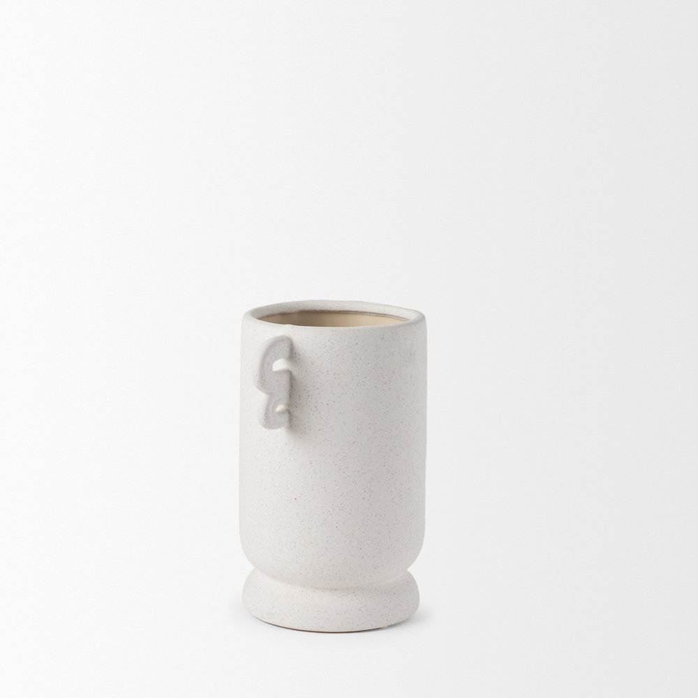 Dylan Small Textured Off White Handles Ceramic Vase. Picture 11