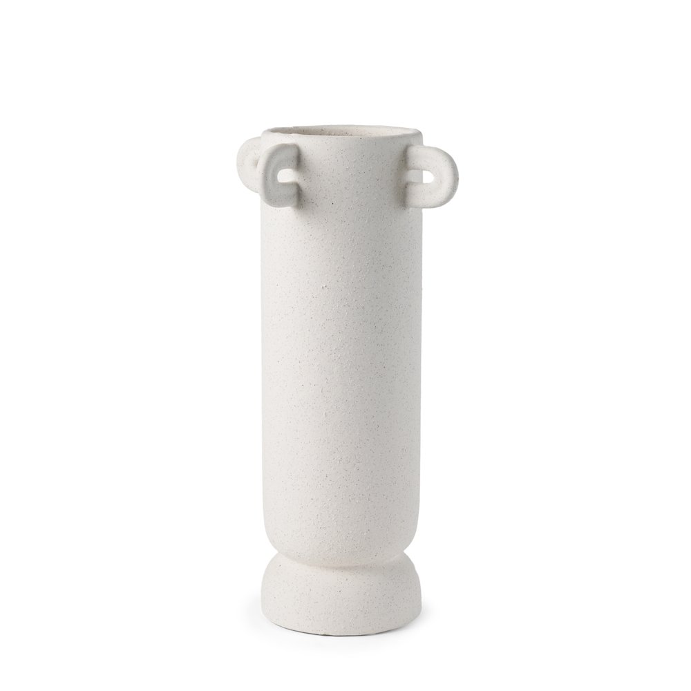 Dylan Tall Textured Off White Handles Ceramic Vase. Picture 1