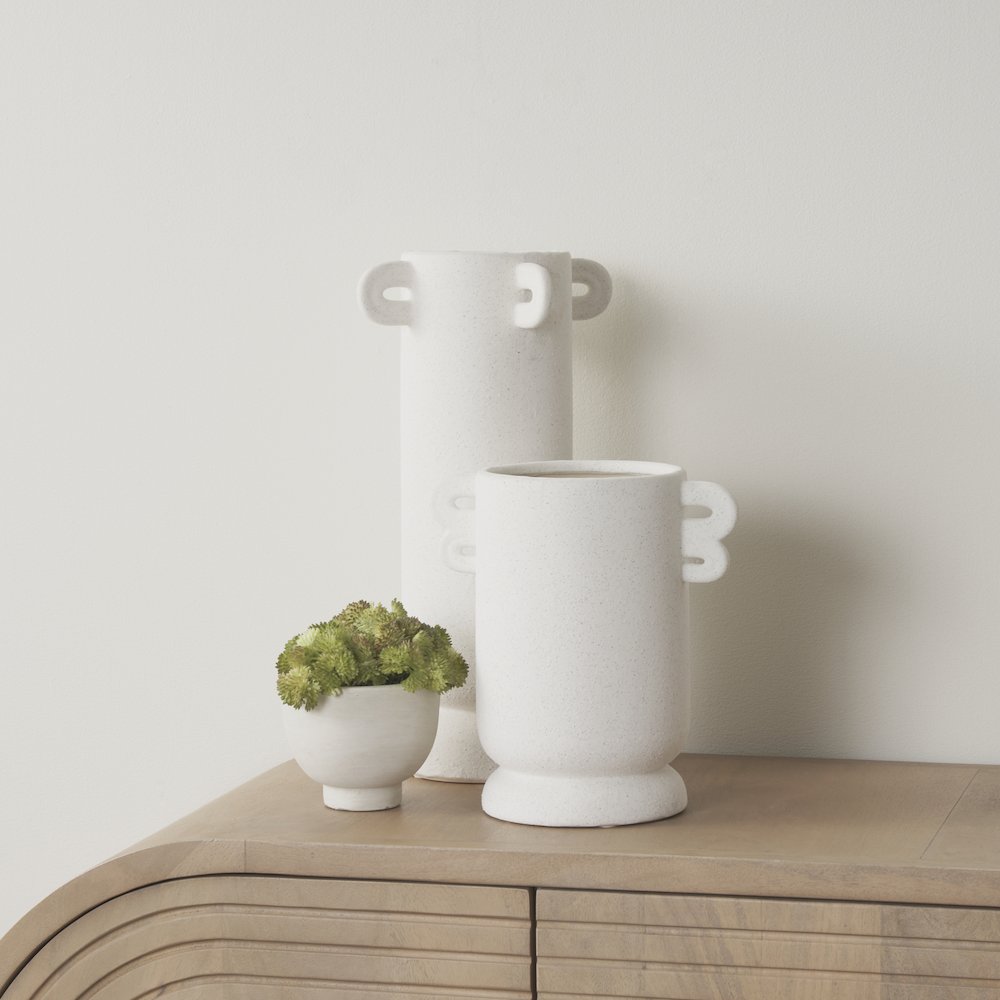Dylan Tall Textured Off White Handles Ceramic Vase. Picture 3