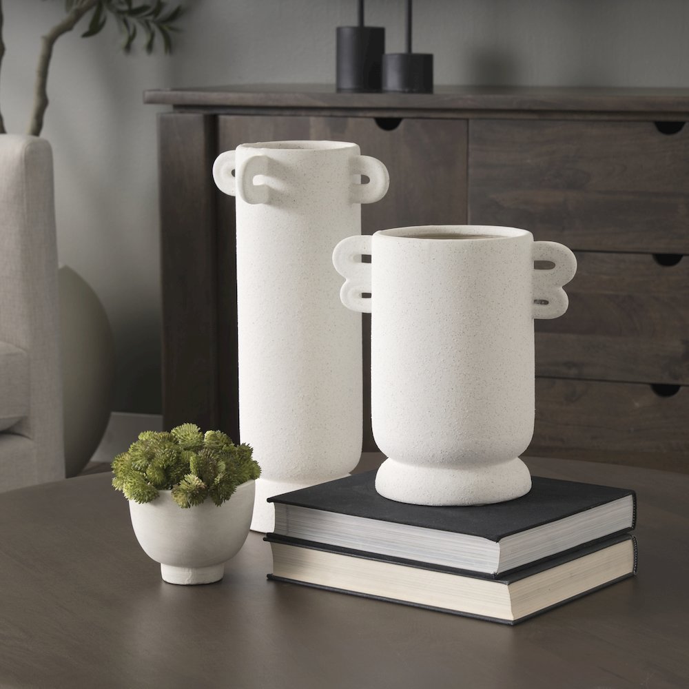 Dylan Tall Textured Off White Handles Ceramic Vase. Picture 6