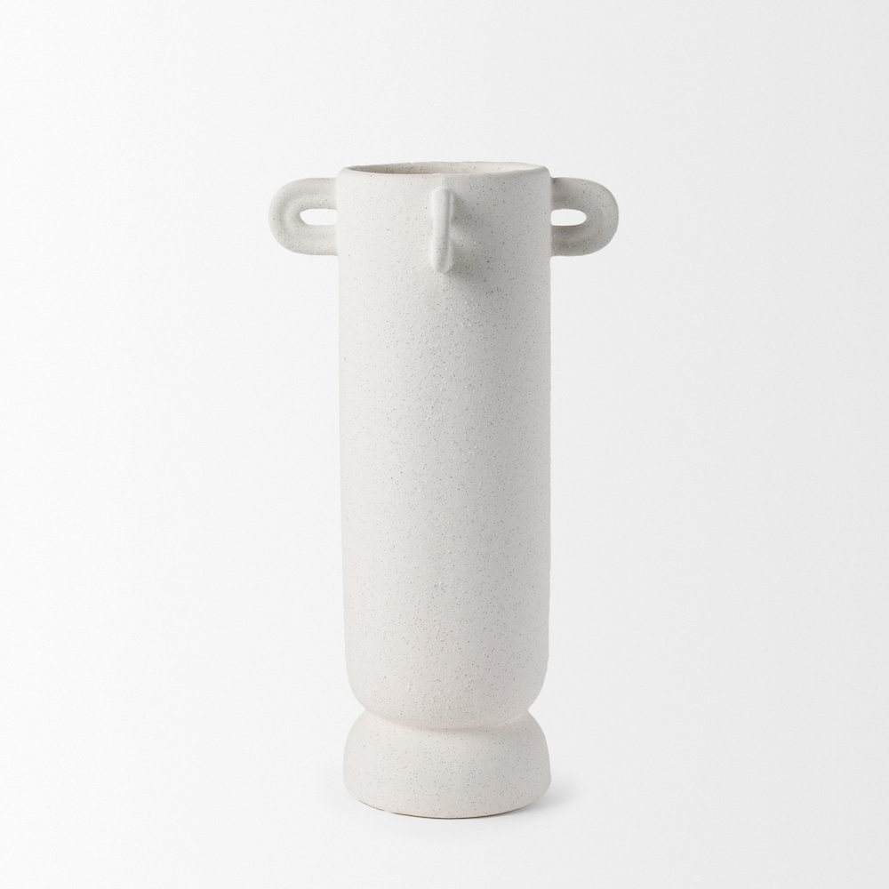 Dylan Tall Textured Off White Handles Ceramic Vase. Picture 7